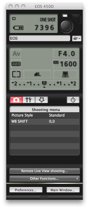 EOS Utility, Remote Shooting